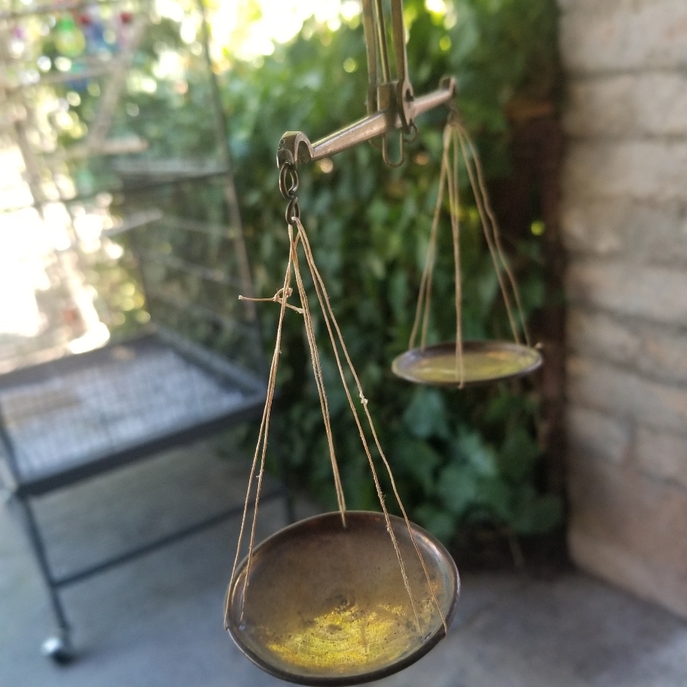 Small antique hand held gold or coin scale with original box, very rare